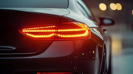 Wall Mural - Striking Close Up of LED Taillight on a Modern Automotive Vehicle in an Urban Night Setting