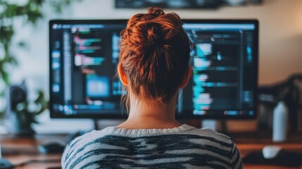 Programmer Coding at Computer in Home Office