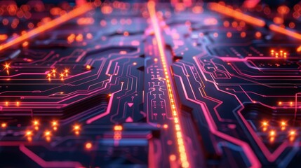 Aufkleber - Abstract Glowing Circuit Board with Red and Orange Lines
