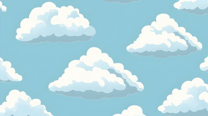 Sticker - Seamless pattern with white clouds on a blue sky background.