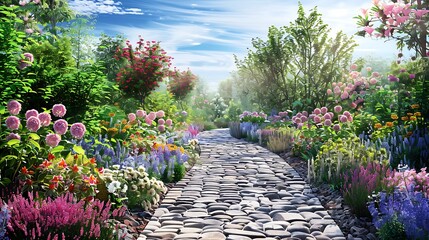 Colorful flowers in the garden. Beautiful summer landscape with colorful flowers