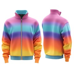 Vibrant Multicolored Quarter Zip Sweater Mockup with Front and Back Views on Minimalist Background