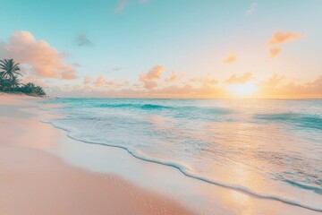 Poster - Sandy Beach and Calm Ocean Waters at Sunset