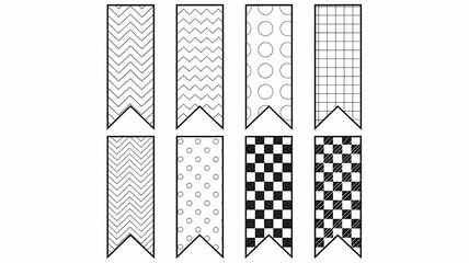 set of bookmarks , geometric pattern drawing diy coloring page , isolated on white background 