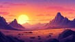 © indyntk - ancient rocky terrain with sprawling desert dunes distant mountain peaks and vibrant sunset in flat design style capturing serenity and grandeur