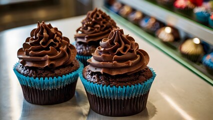 supermarket display of chocolate cupcakes