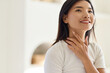 © puhhha - Neck Skin Care. Woman Touching Smooth Skin, Radiating Confidence And Natural Beauty.Perfect For Skincare And Wellness Themes.