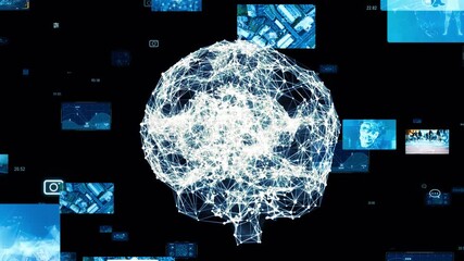 Aufkleber - Composite concept of multiple video screens and brain,AI
