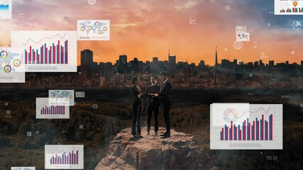 Poster - Composite concept of modern society and global statistics data. Management strategy. Digital transformation.
