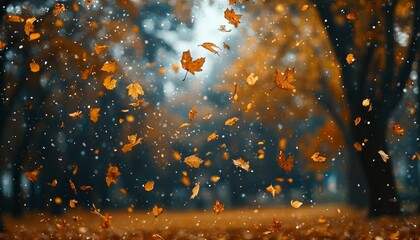 Wall Mural - Autumn Leaves Falling Through the Air