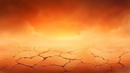 Wall Mural - Cracked Desert Landscape with Orange Sky and Clouds