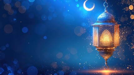 Ramadan Kareem background with arabic lantern and crescent moon
