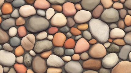 Seamless Pattern with Colorful Pebbles and Stones