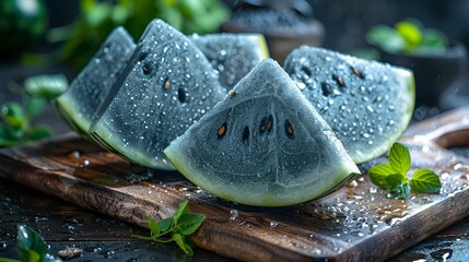 Poster - a watermelon cut in slices. 