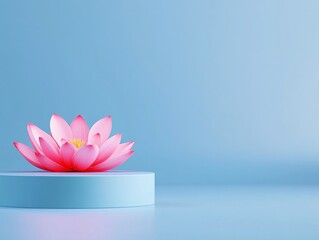 A pink flower is on a blue background