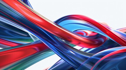 Create an image with intertwining blue and red elements, on a flat vivid dark blue background, 