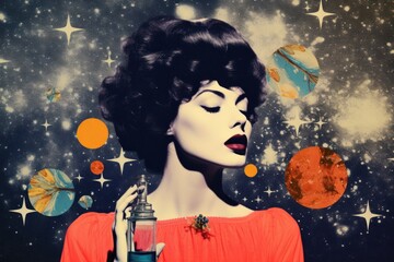 Poster - Collage Retro dreamy woman and perfume astronomy portrait adult.