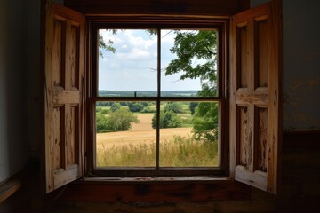 Wall Mural - Window see farm scape house room architecture.