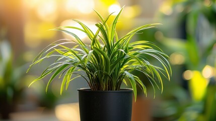 Wall Mural - Fresh Green Ponytail Palm Leaf Close-up in Natural Light