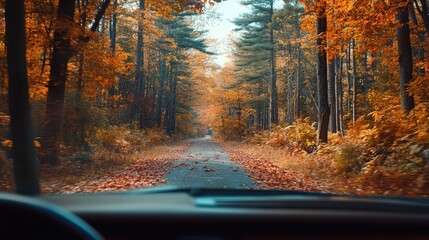 Poster - Autumn Road Through the Vibrant Forest