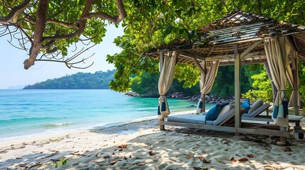 Wall Mural - an exotic beachfront cabana with the backdrop of the azure sea