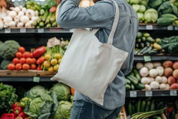 Sticker - Tote bag mockup man person market.