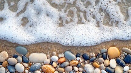 Wall Mural - Pebbles and foamy waves.