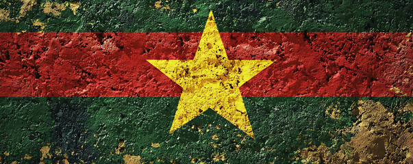 An artistic rendition of the Ghanaian flag, showcasing its vibrant red, yellow, and green colors with a prominent textured star at the center