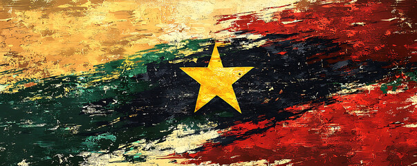 An artistic rendition of the Ghanaian flag, showcasing its vibrant red, yellow, and green colors with a prominent textured star at the center