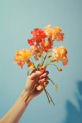 Canvas Print - Hand holding flowers finger plant petal.