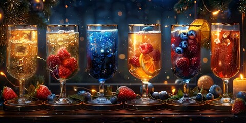 Wall Mural - a group of glasses with different colored drinks. 