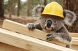 © chayantorn - Koala in a construction helmet, nailing boards together for a treehouse, calm and skilled