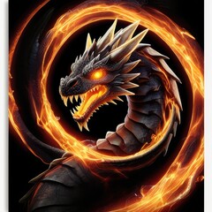 Wall Mural - Dragon with fire, Golden Dragon flying in the sky divine and fierce figure gleaming maneb superb fantasy game like a visual,portrait of a Dragon with fire