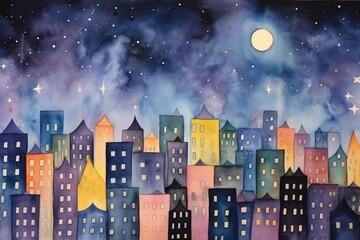 Sticker - Night city backgrounds outdoors painting.