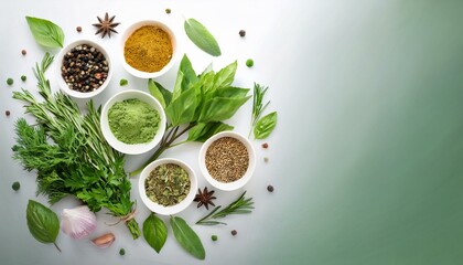 Canvas Print - Herbs and Spices from Above: Isolated Cooking Essentials for Flavorful Dishes