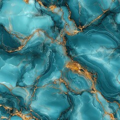 Wall Mural - Seamless marble texture in turquoise with gold veins, [Abstract Background Marble], [Vibrant and luxurious]