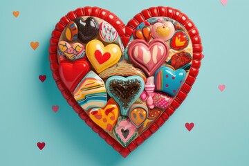 Canvas Print - Collage Retro dreamy heart chocolate box dessert food confectionery.