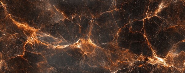 Wall Mural - Close-up of dark marble texture with brilliant orange veins, ideal for backgrounds and luxurious designs.