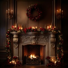 Wall Mural - Fireplace christmas candle hearth.