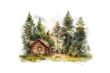 Wall Mural - Cozy cabin in serene forest