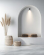 © JuanM - Mediterranean interior design composition in neutral tones with Scandinavian boho decor and natural lighting.