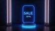 © lilyax - big sale podium light effect design Bright neon Sale sign on round pedestal or platform10