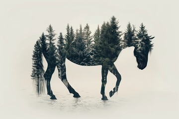 Wall Mural - Horse silhouette forest overlay