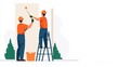 © Jayda_ArtistryHub - Workers painting the exterior of a new building, flat color vector, soft neutral colors