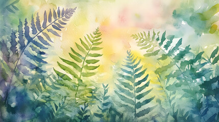 abstract watercolor forest ferns