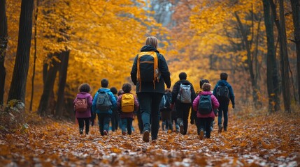 Wall Mural - Autumn Nature Adventure: Exploring the Vibrant Forest Path