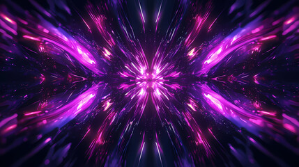 Wall Mural - Blur neon glow. cyber fractal. defocused purple pink black color shimmering glitter texture paint symmetrical frame ornament abstract art background, generative ai. Symmetrical. Illustration