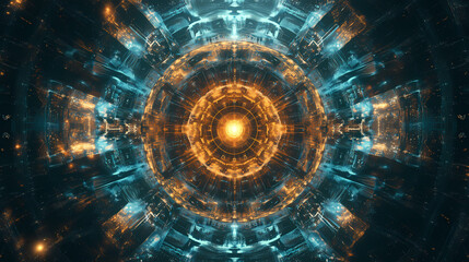 Circle fractal burst symmetry in technological realms design elements with abstraction concept technology hi-tech futuristic. Symmetrical. Illustration