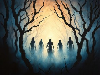 Canvas Print - Figures in a Dark Forest.