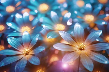 Canvas Print - Neon light pattern bokeh effect background flower backgrounds blossom.